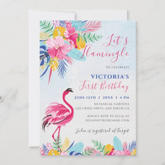 Navy Pink Tropical Wild Forest Flower Verjaardag Kaart (Voorkant)