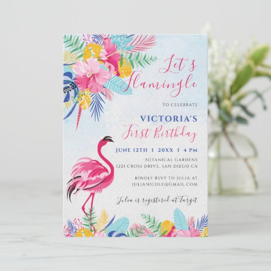 Navy Pink Tropical Wild Forest Flower Verjaardag Kaart (Staand voorkant)