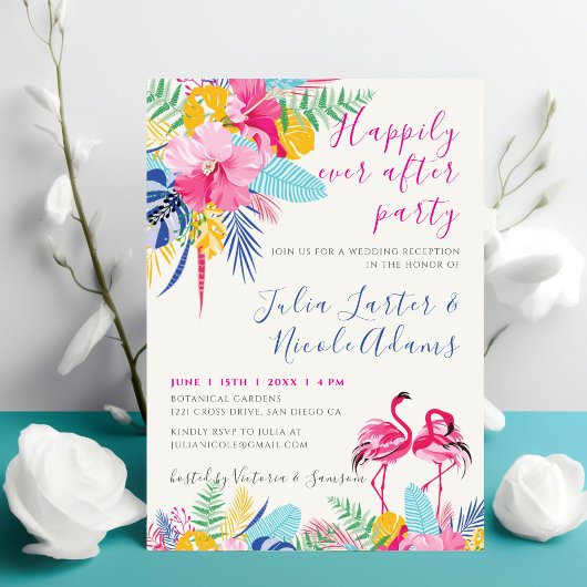 Navy Pink Tropical Wild Forest Wedding Receptie Kaart