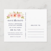 Navy Pink Waterverf Flowers Foto opslaan Datum Aankondigingskaart (Achterkant)