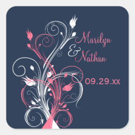 Navy Pink White Floral 1,5-inch bruiloft Sticker