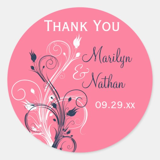 Navy Pink White Floral 1,5-inch bruiloft Sticker (Voorkant)
