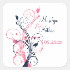Navy Pink White Floral 1,5-inch bruiloft Sticker