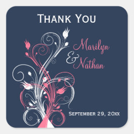 Navy Pink White Floral 1,5-inch bruiloft Sticker