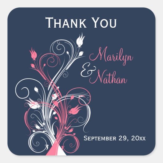 Navy Pink White Floral 1,5-inch bruiloft Sticker (Voorkant)