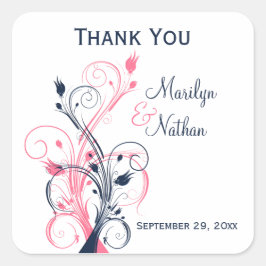 Navy Pink White Floral 1,5-inch bruiloft Sticker