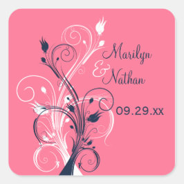 Navy Pink White Floral 1,5-inch bruiloft Sticker