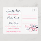 Navy Pink White Floral Save the Date Post Kaart (Achterkant)