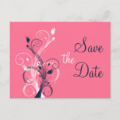 Navy Pink White Floral Save the Date Post Kaart (Voorkant)