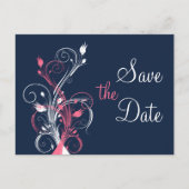 Navy Pink White Floral Save the Date Post Kaart (Voorkant)