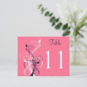 Navy Pink White Floral Table Number Briefkaart (Staand voorkant)