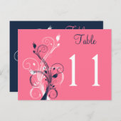 Navy Pink White Floral Table Number Briefkaart (Voorkant / Achterkant)
