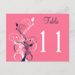 Navy Pink White Floral Table Number Briefkaart