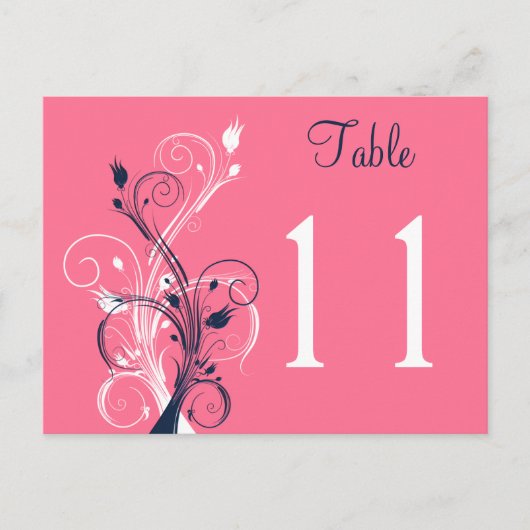 Navy Pink White Floral Table Number Briefkaart (Voorkant)