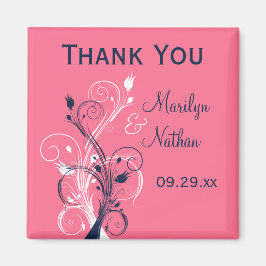 Navy Pink White Floral Wedding Favor Magnet