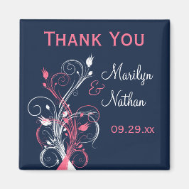 Navy Pink White Floral Wedding Favor Magnet