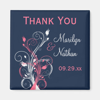 Navy Pink White Floral Wedding Favor Magnet