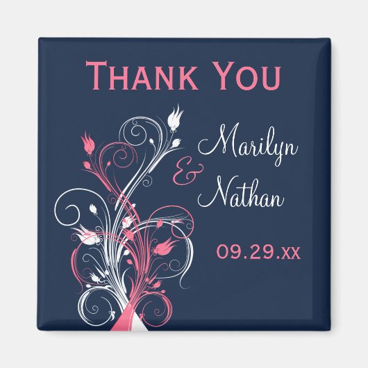 Navy Pink White Floral Wedding Favor Magnet (Voorkant)