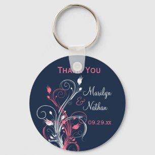 Navy Pink White Floral Wedding Favor Sleutelhanger