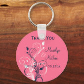 Navy Pink White Floral Wedding Favor Sleutelhanger (Voorkant)