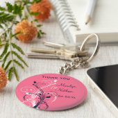 Navy Pink White Floral Wedding Favor Sleutelhanger (Zijkant)