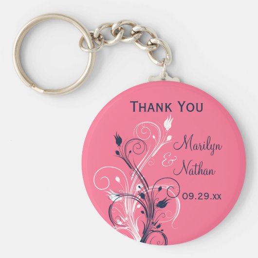 Navy Pink White Floral Wedding Favor Sleutelhanger (Voorkant)