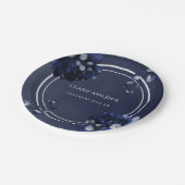 Navy Pioen Assemblage Bruiloft 7 Inch Luncheon Papieren Bordje (Gekanteld)