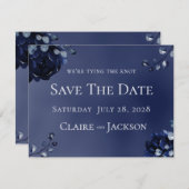 Navy Pioen Assemblage Bruiloft Save The Date Kaart (Voorkant / Achterkant)