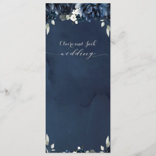 Navy Pioen Bruiloft  Diner Menu (Achterkant)