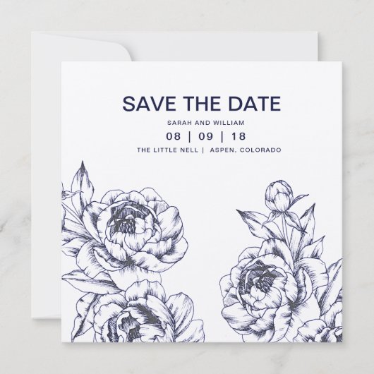 Navy Pioen Eenvoudig Bewaar de Datum Save The Date (Voorkant)