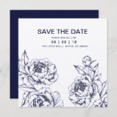 Navy Pioen Eenvoudig Bewaar de Datum Save The Date (Voorkant / Achterkant)