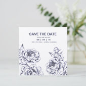 Navy Pioen Eenvoudig Bewaar de Datum Save The Date (Staand voorkant)