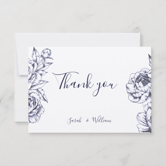 Navy Pioen Eenvoudig Dank u Kaart (Voorkant)