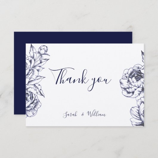 Navy Pioen Eenvoudig Dank u Kaart (Voorkant / Achterkant)