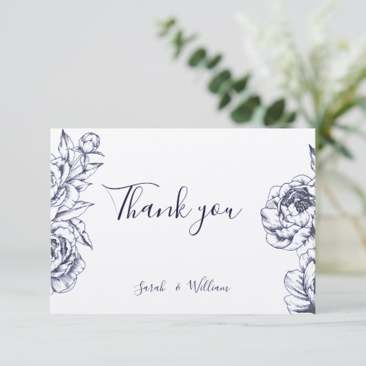 Navy Pioen Eenvoudig Dank u Kaart (Staand voorkant)