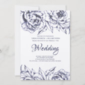 Navy Pioen Eenvoudige bruiloft uitnodiging (Voorkant)