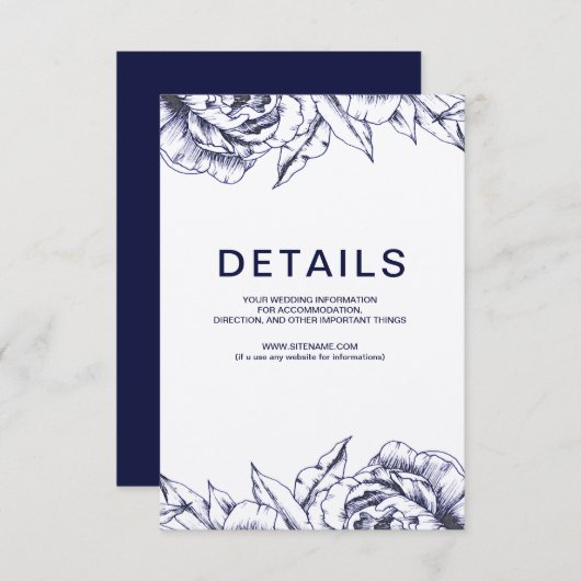 Navy Pioen Eenvoudige Informatie Kaart (Voorkant / Achterkant)