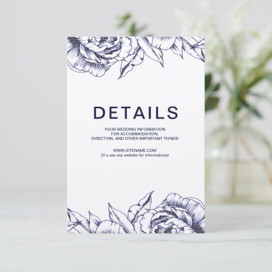 Navy Pioen Eenvoudige Informatie Kaart (Staand voorkant)