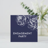 Navy Pioen Eenvoudige Verlovingsfeest Uitnodiging (Staand voorkant)