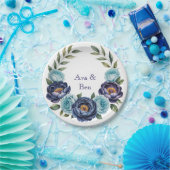 Navy pioen en turquoise Rozen bloemenbruiloft Papieren Bordje (Feest)