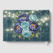 Navy pioen en turquoise Rozen Floral Wedding Gastenboek (Achterkant)