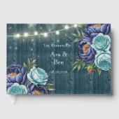 Navy pioen en turquoise Rozen Floral Wedding Gastenboek (Voorkant)