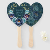 Navy pioen en turquoise Rozen Floral Wedding Handwaaier (Voorkant en achterkant)