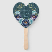 Navy pioen en turquoise Rozen Floral Wedding Handwaaier (Voorkant)