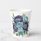 Navy pioen en turquoise Rozen Floral Wedding Papieren Bekers (Achterkant)