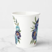 Navy pioen en turquoise Rozen Floral Wedding Papieren Bekers (Links)