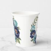 Navy pioen en turquoise Rozen Floral Wedding Papieren Bekers (Rechts)