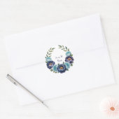 Navy pioen en turquoise Rozen Floral Wedding Ronde Sticker (Envelop)