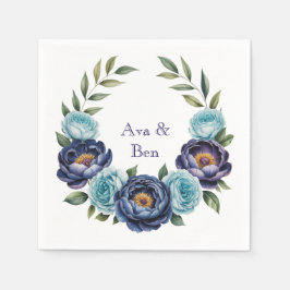 Navy pioen en turquoise Rozen Floral Wedding Servet