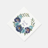 Navy pioen en turquoise Rozen Floral Wedding Servet (Hoek)
